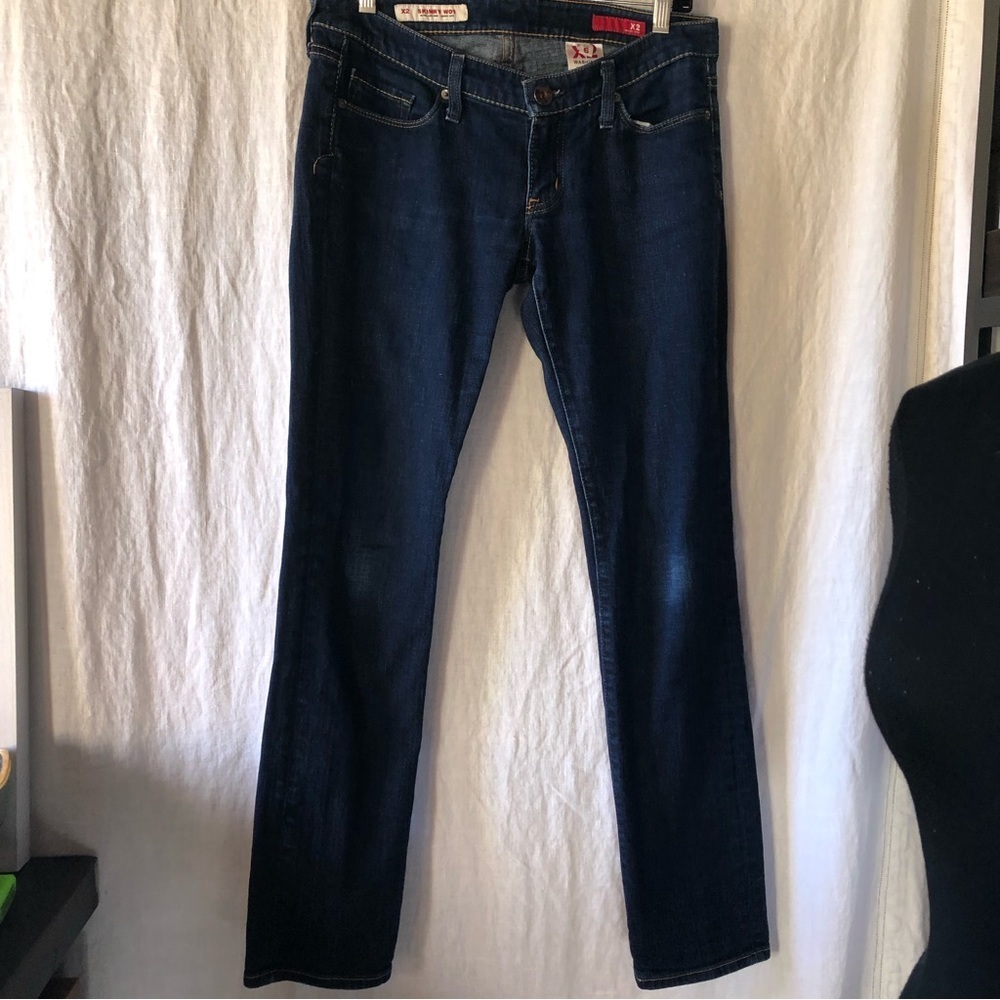Express X2 skinny W01 ultra low rise jeans medium to dark wash size 6 reg
